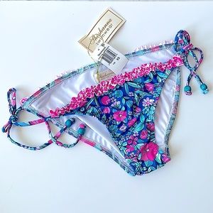 Shoshanna pink teal floral ruffle trim bikini bottoms NWT XS or XL swim separate